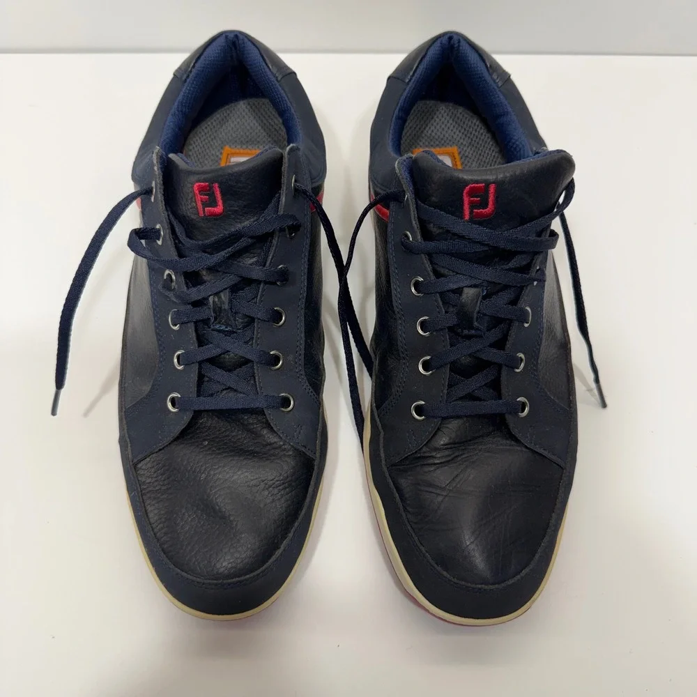 FootJoy Contour Casual Men 13 W Navy Blue Leather Spikeless Golf Shoes 54268
